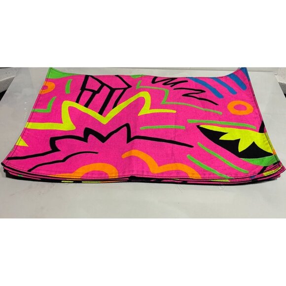 Kemp & Beatley Neon Placemats Set 4 Vintage 80s Abstract Art Deco 17x12 USA - Picture 7 of 9